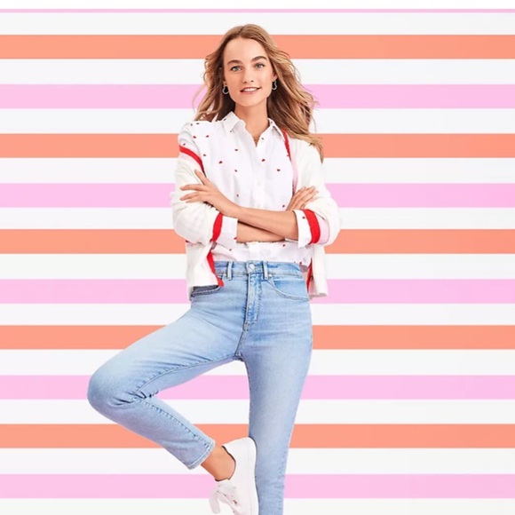 LOFT White Cardigan with Pink and Red Trim Swiftie Style Women’s Size Large NWT - Picture 10 of 12